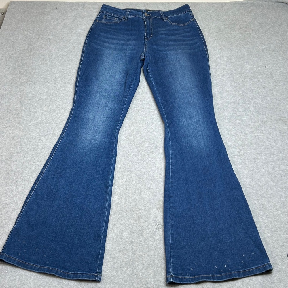 Flying Banana Jeans Womens XL Very Flare Leg Dark Wash Denim Pants Retro 70s‎